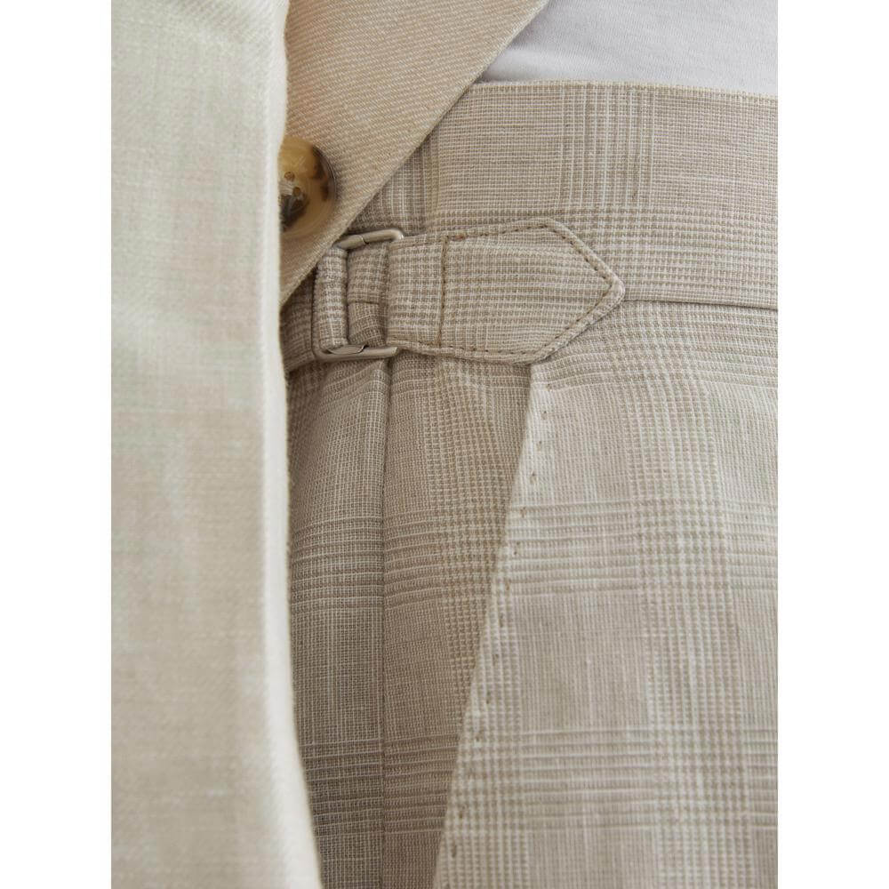 REISS Finch Linen-Cotton Check Tapered Trousers